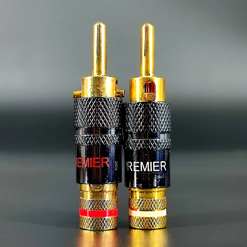 Разъем акустический «банан» штекер цанговый металлический Gold красный/черный на кабель до 10,0мм