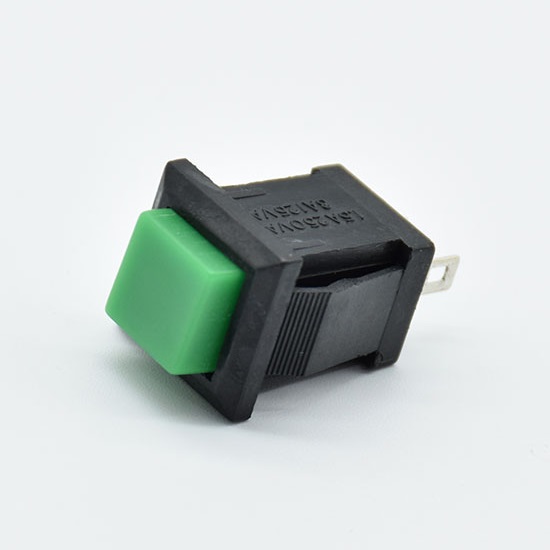 PBS-15B Кнопка 2 pin OFF-(ON), 13*11мм квадратная зеленая, 3A-125V, 1A-250V