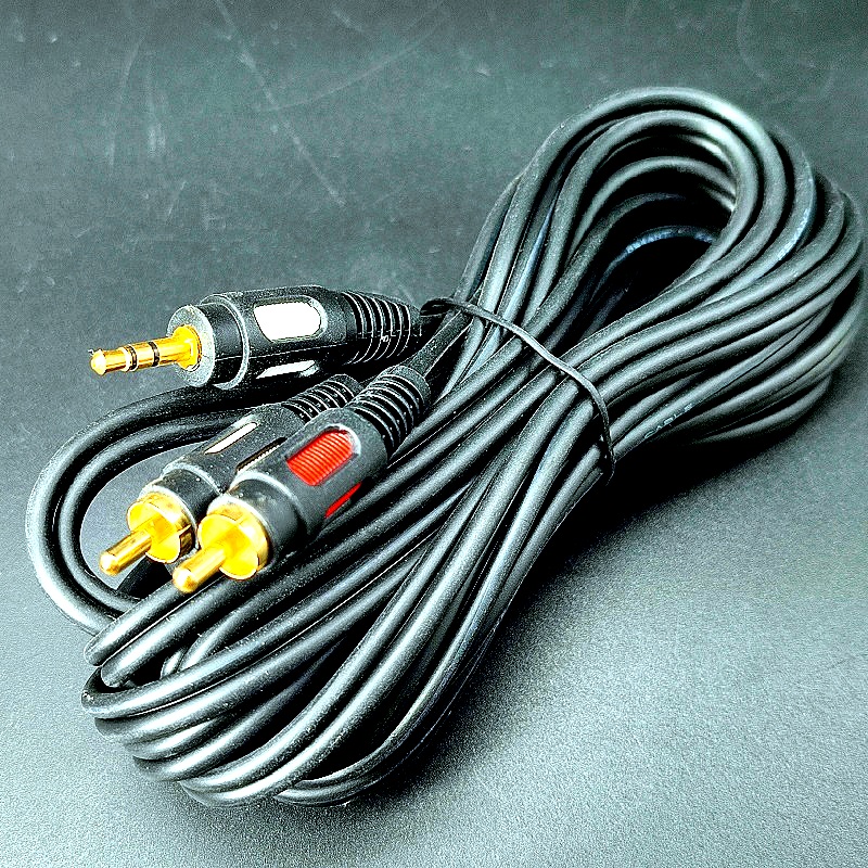 Шнур джек стерео 3,5мм — 2 тюльпана 5,0м Gold разъемы пластиковые