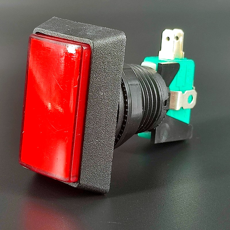 GMSI-3B-R Кнопка 3 pin push ON (push OFF), 50х32мм, прямоугольная красная, подсветка – лампа, 10A-12