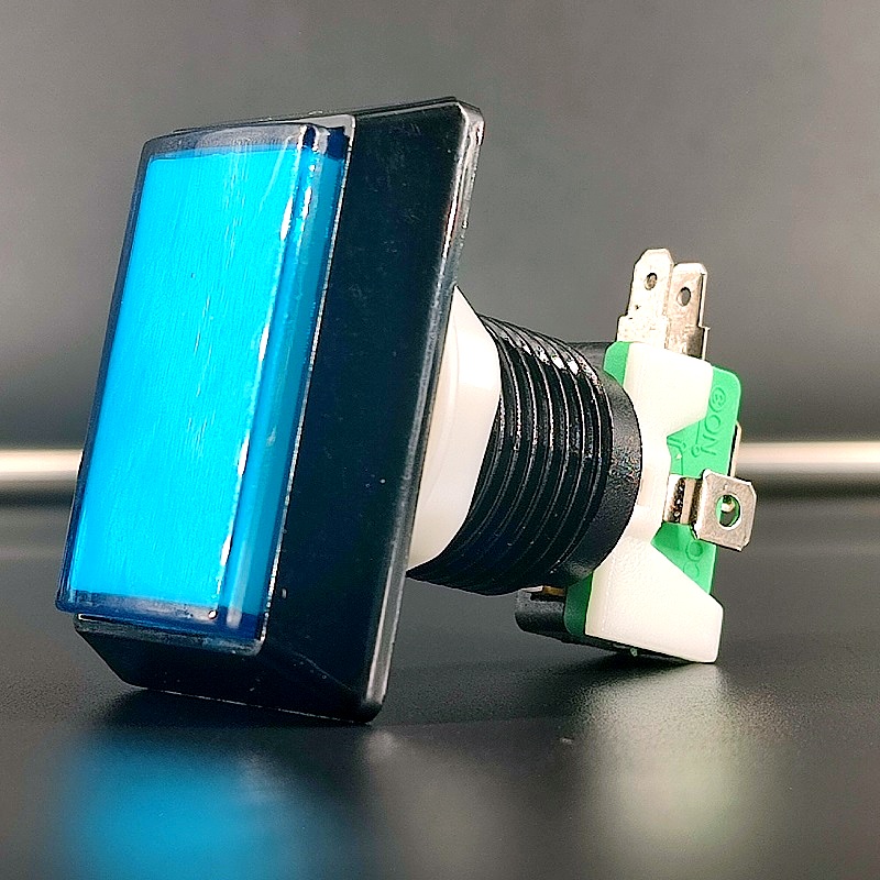 GMSI-3B-R Кнопка 3 pin push ON (push OFF), 50х32мм, прямоугольная синяя, подсветка – светодиод, 10A-125/250V, 5A-125/250V