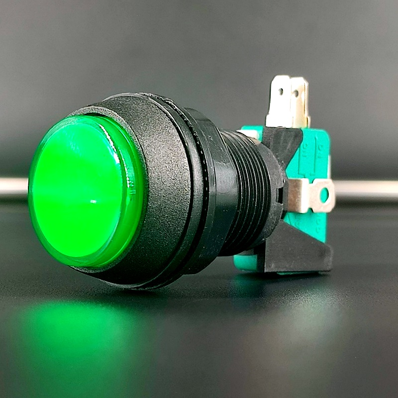 GMSI-7B-C Кнопка 3 pin push ON (push OFF), d=32мм, круглая зеленая, подсветка – лампа, 10A-125/250V,