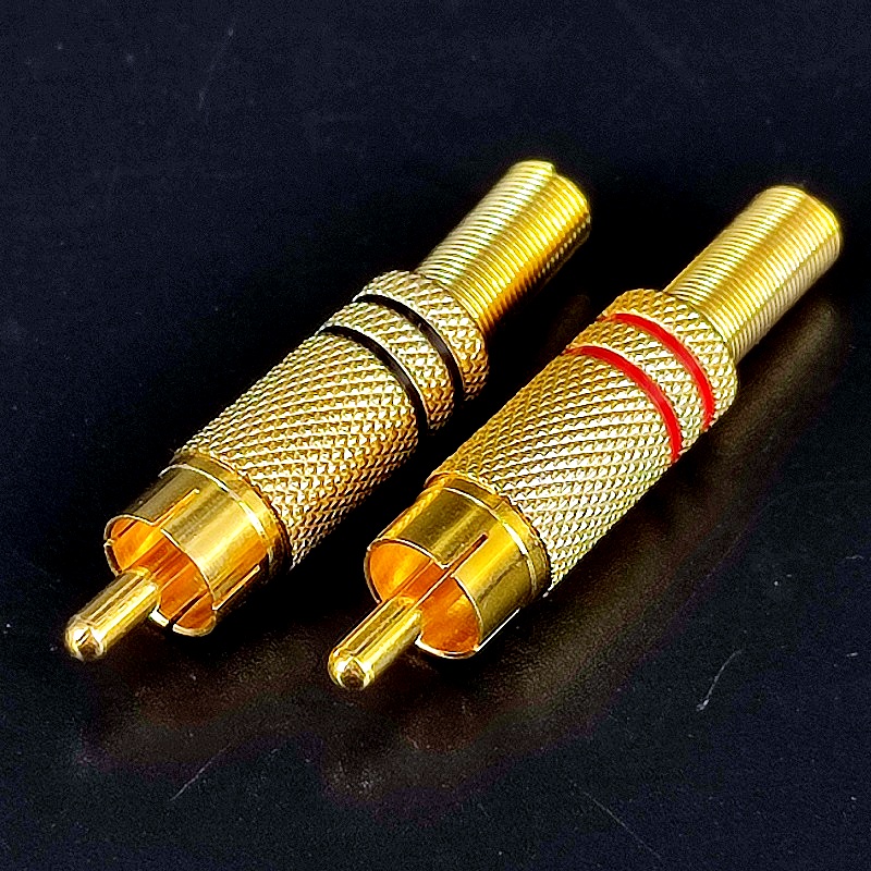 Тюльпан металлический Gold на кабель под пайку 2 полосы красный/черный