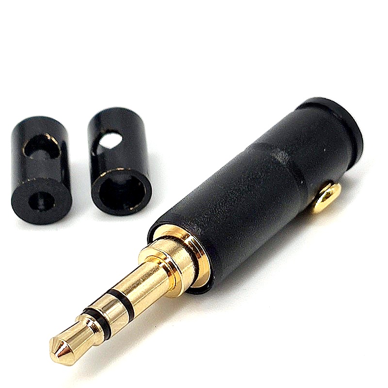 Джек стерео 3,5мм металлический Gold черный на кабель 4мм и 6мм под винт со вставками