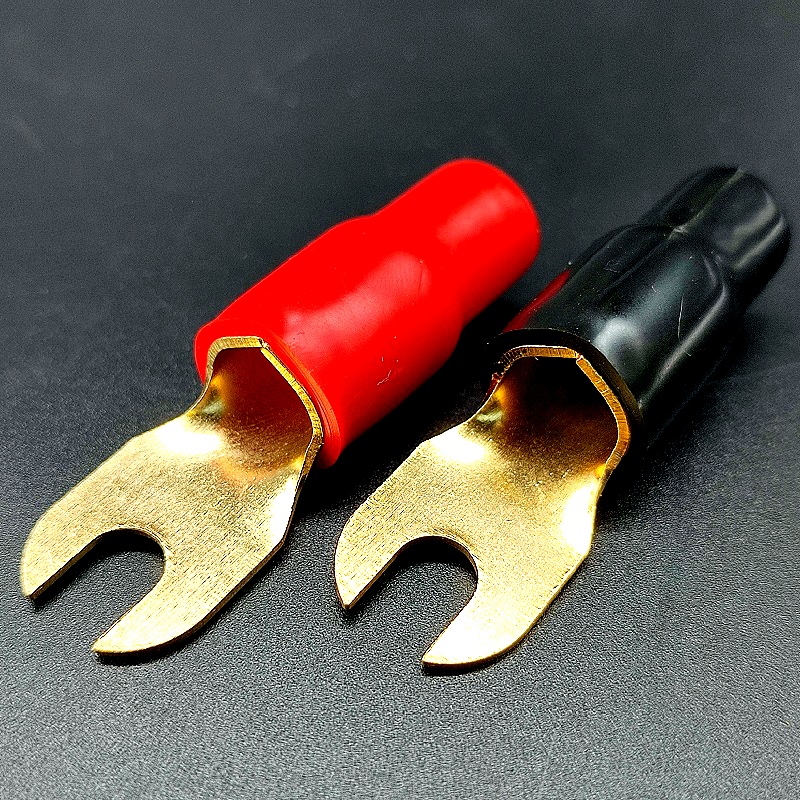 Клемма вилочная, красная/черная (50,0мм2) Gold, для усилителя изолированная