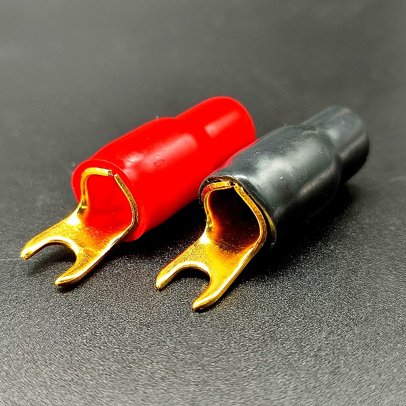 Клемма вилочная, красная/черная (25,0мм2) Gold, для усилителя изолированная