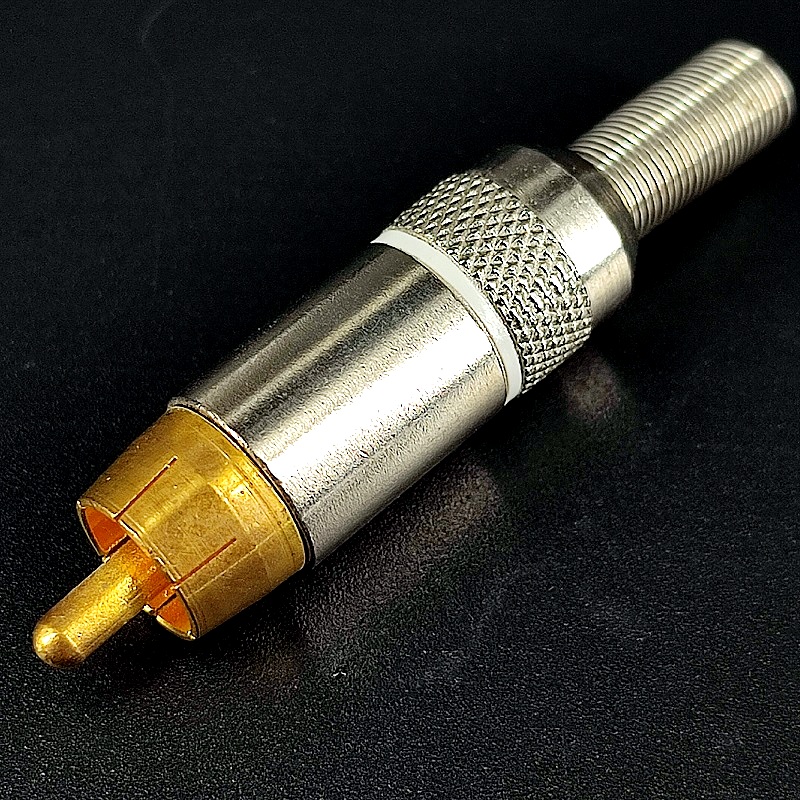 Тюльпан металлический Gold на кабель под пайку корпус-Silver, белый/красный