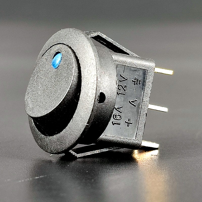 IRS-101E-8C/D Переключатель 3 pin ON-OFF, d=20мм, круглый, с синим светодиодом, 16A-12V, 1 дугообразная клавиша