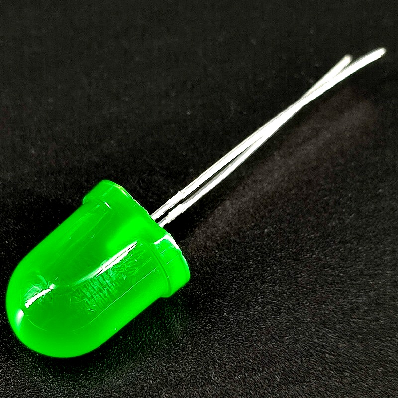 Светодиод зеленый, №129, 10мм зеленая матовая колба, 4000-5000mcd, 3.0-3.2V, 20mA, угол 120
