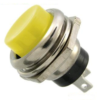 RWD-306 Кнопка 2 pin OFF-(ON), d=19мм, круглая металлическая желтая, 4A-125V, 2A-250V