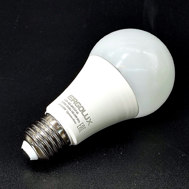 Лампа SMD-светодиодная, E27, 20W–>190W, шар A65, 6500K, “ErgoLux”