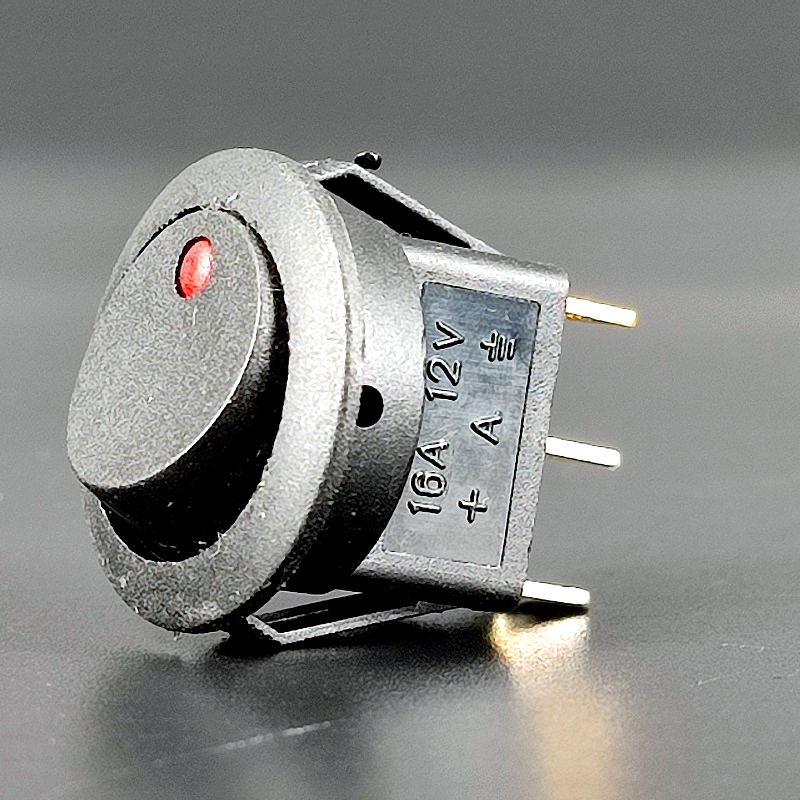 IRS-101E-8C/D Переключатель 3 pin ON-OFF, d=20мм, круглый, с красным светодиодом, 16A-12V, 1 дугообразная клавиша