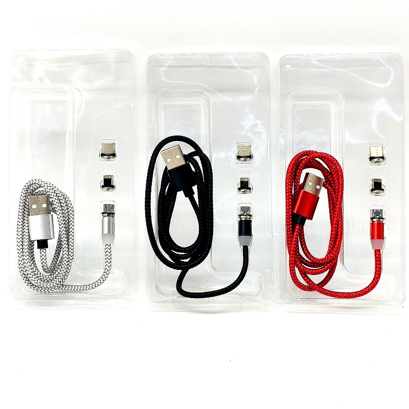 Шнур USB штекер А – штекера: micro В, 5S, Type-C 1,0м черный/серый/красный на магните