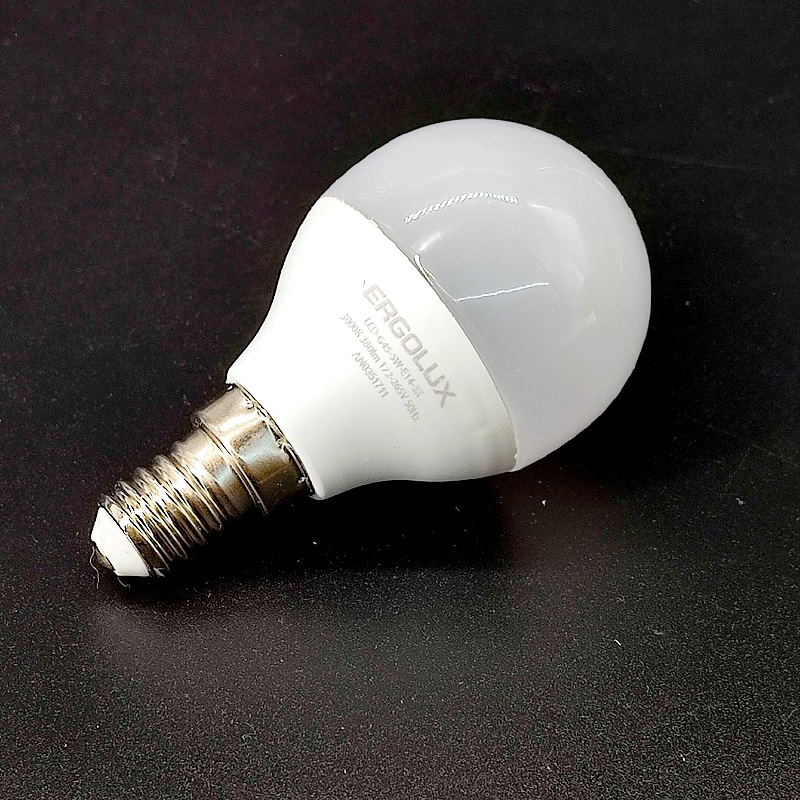 Лампа SMD-светодиодная, E14, 5W–>45W, шар G45, 3000K “ErgoLux”