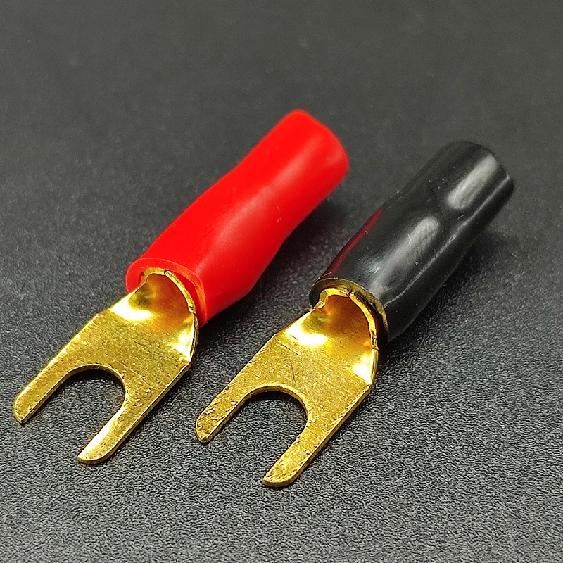 Клемма вилочная, красная/черная (6,0мм2) Gold, для усилителя изолированная