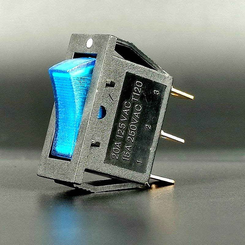 IRS-101-2C Переключатель 3 pin ON-OFF, узкий, синий, 20A-125V, 15A-250V, 35A-12V, 1 дугообразная клавиша