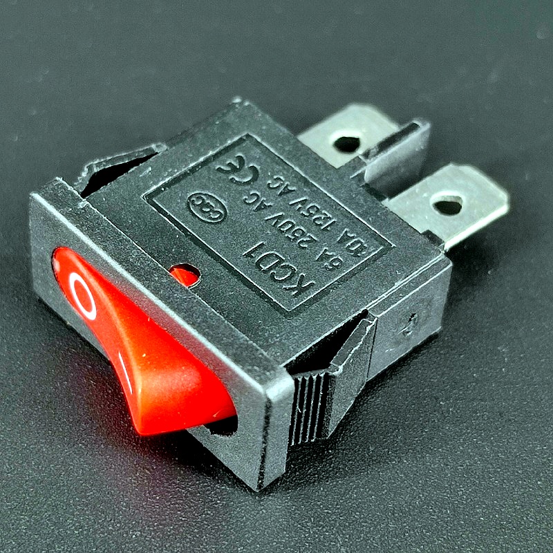 MRS-101-5 Переключатель 2 pin ON-OFF, 19*0,7*10мм, узкий красный, 6A-250V, 10A-125V, 1 дугообразная клавиша