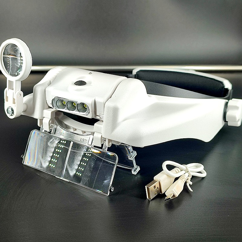 Очки монтажные MG-81000-SC, 3 светодиода с разным углом подсветки, 2 линзы, питание от USB