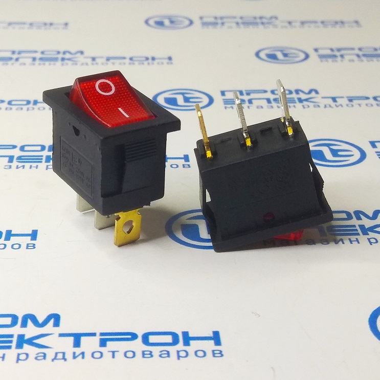 MIRS-201* Переключатель mini 3 pin ON-OFF, 18,8х12,9х13мм, красный, 10A-125V, 6A-250V, 1 дугообразна
