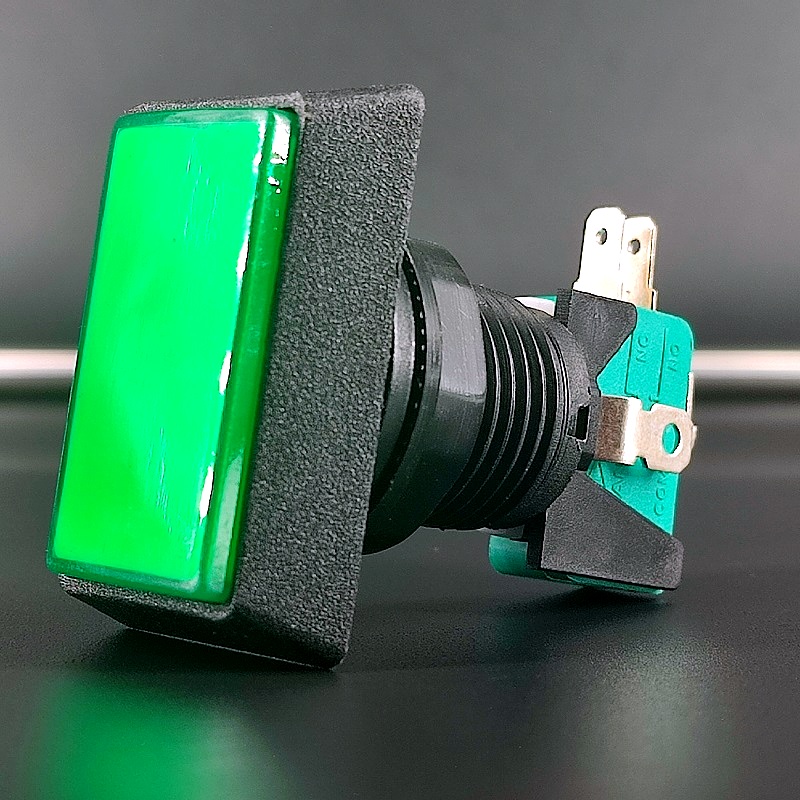 GMSI-3B-R Кнопка 3 pin push ON (push OFF), 50х32мм, прямоугольная зеленая, подсветка – лампа, 10A-12
