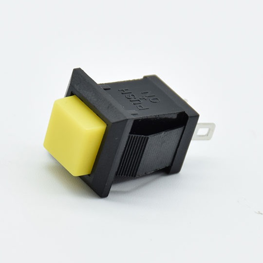 PBS-15B Кнопка 2 pin OFF-(ON), 13*11мм квадратная желтая, 3A-125V, 1A-250V