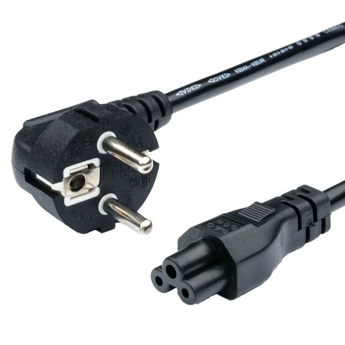 Шнур сетевой для Notebook 1,5м черный, кабель 3*0,75мм2 (гнездо 3 pin, штекер угловой 2pin)