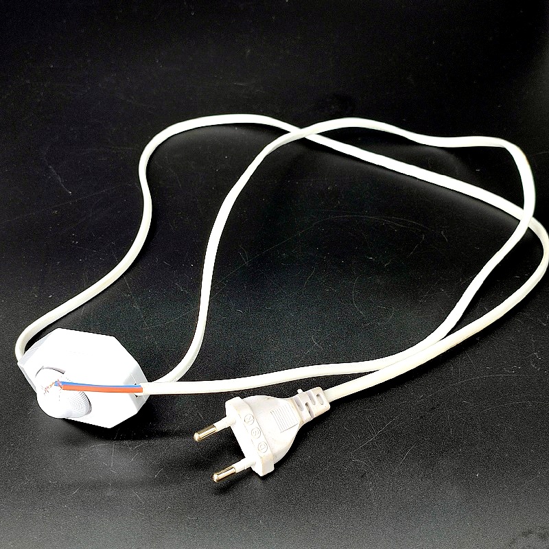 Шнур сетевой с регулятором мощности “Диммер” до 100 Вт, 1,5м белый (без гнезда, штекер прямой 2pin)