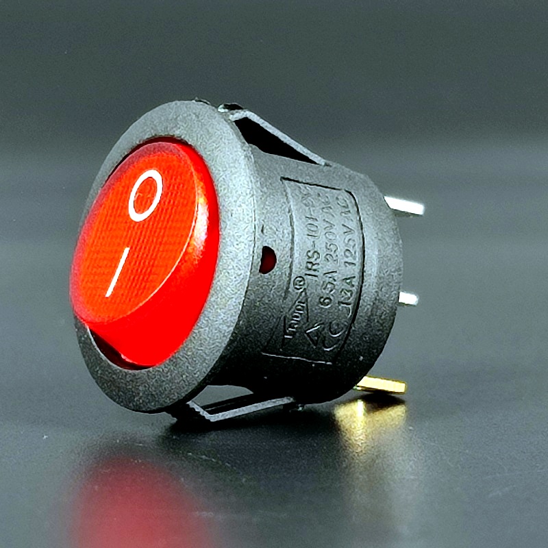 IRS-101-9C Переключатель 3 pin ON-OFF, d=20мм, круглый красный, 13A-125V, 6,5A-250V, 1 дугообразная клавиша