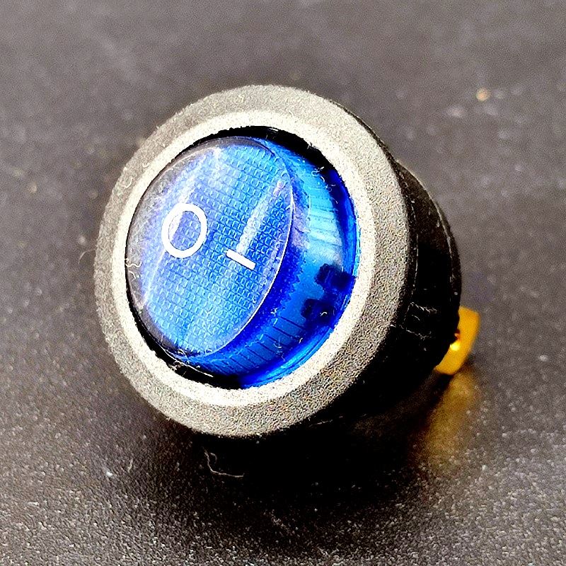 Переключатель 3 pin ON-OFF, d=20мм, круглый синий, 10A-125V, 6A-250V, 1 дугообразная клавиша