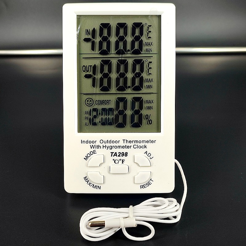 Термометр цифровой комнатно-уличный с влажностью и часами TA-298