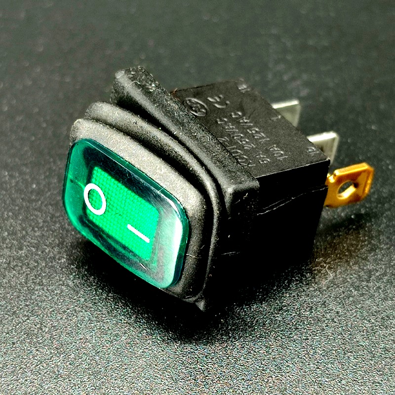 Переключатель влагозащитный mini 3 pin ON-OFF, зеленый, 6A-250V