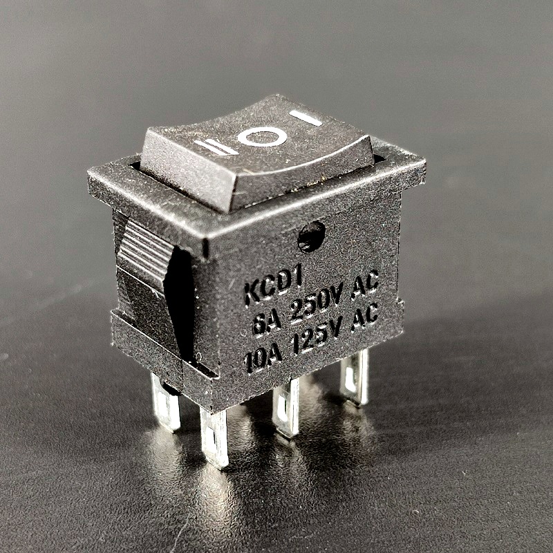 MRS-201A Переключатель 4 pin ON-OFF, широкий 24,0*21,0*12,5, черный, 10A-125V, 6A-250V, 1 дугообразная клавиша