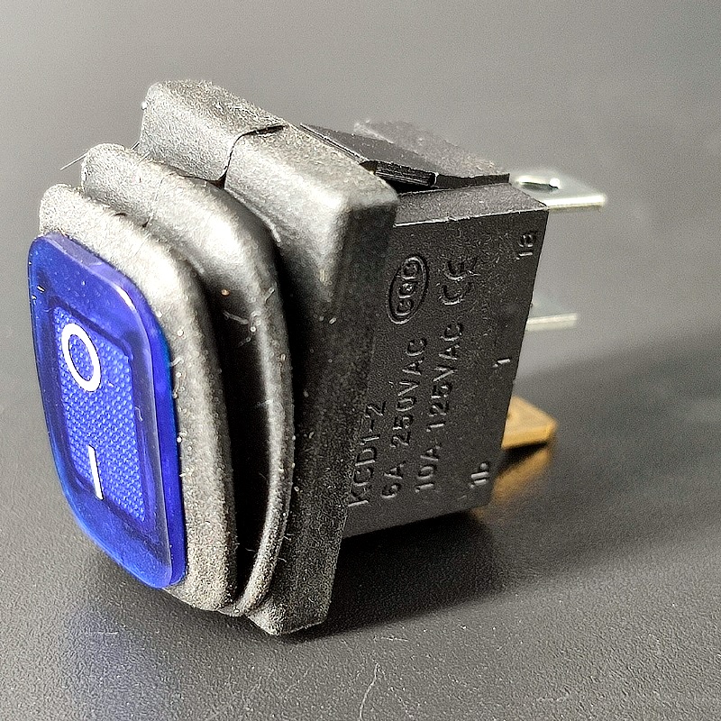 Переключатель влагозащитный mini 3 pin ON-OFF, синий, 6A-250V