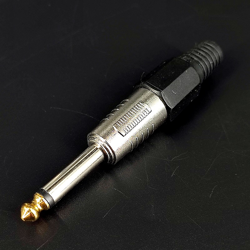 Джек моно 6,35мм металлический Silver pin-Gold цанговый черный на кабель