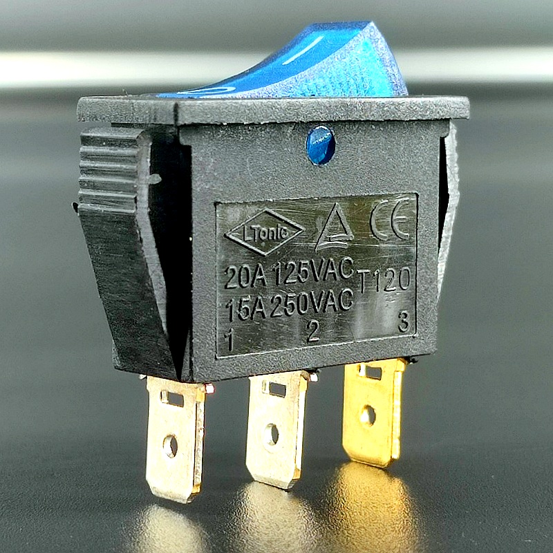 IRS-101-1C Переключатель 3 pin ON-OFF, узкий, синий, 20A-125V, 15A-250V, 35A-12V, 1 дугообразная кла