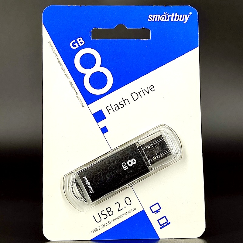USB 2.0 флеш-накопитель “Smartbuy” на 8 GB, V-Cut Black