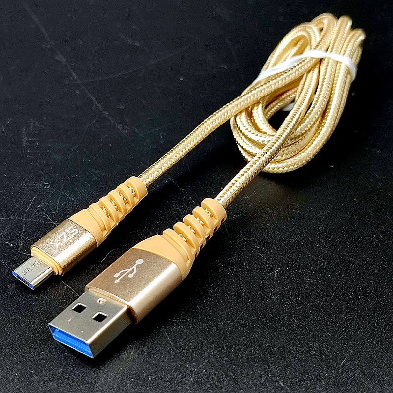 Шнур USB 5A штекер micro B 5pin – штекер A 1,0м золотистый (нейлон)