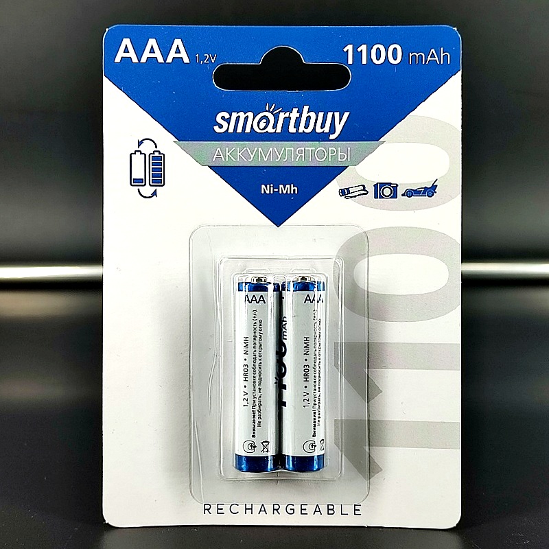 Элемент питания AAA 1,2V 1100mAh SmartBuy R03 Ni-MH, 2шт/блистер