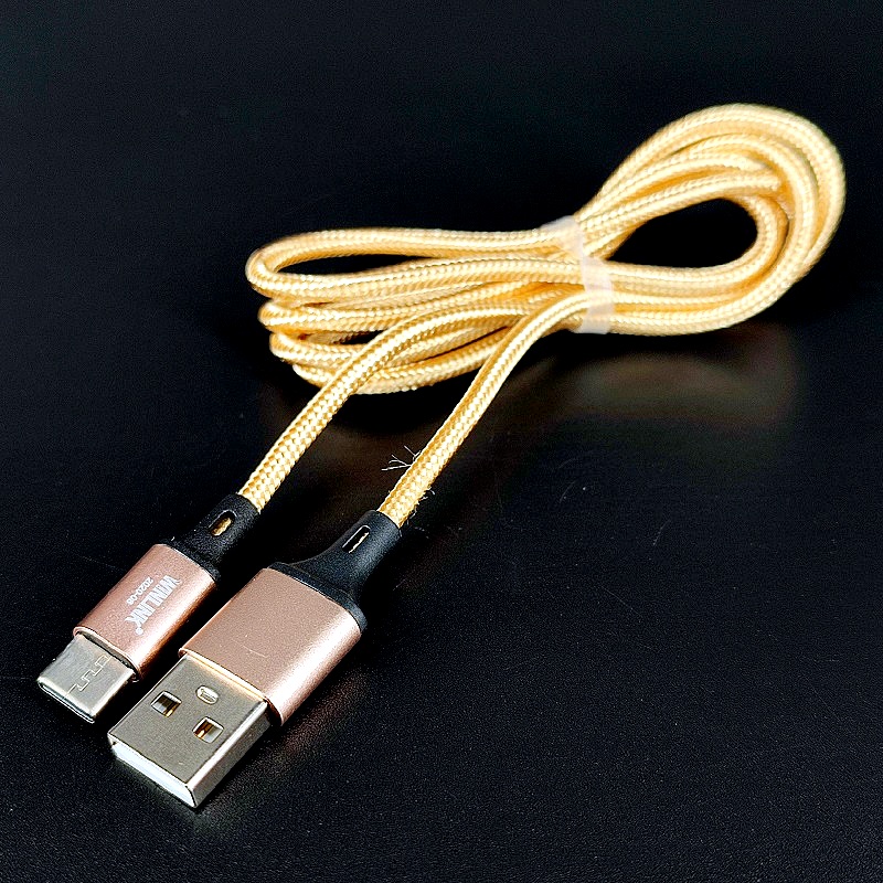 Шнур USB штекер А – штекер Type-C 1,0м золотистый (нейлон)