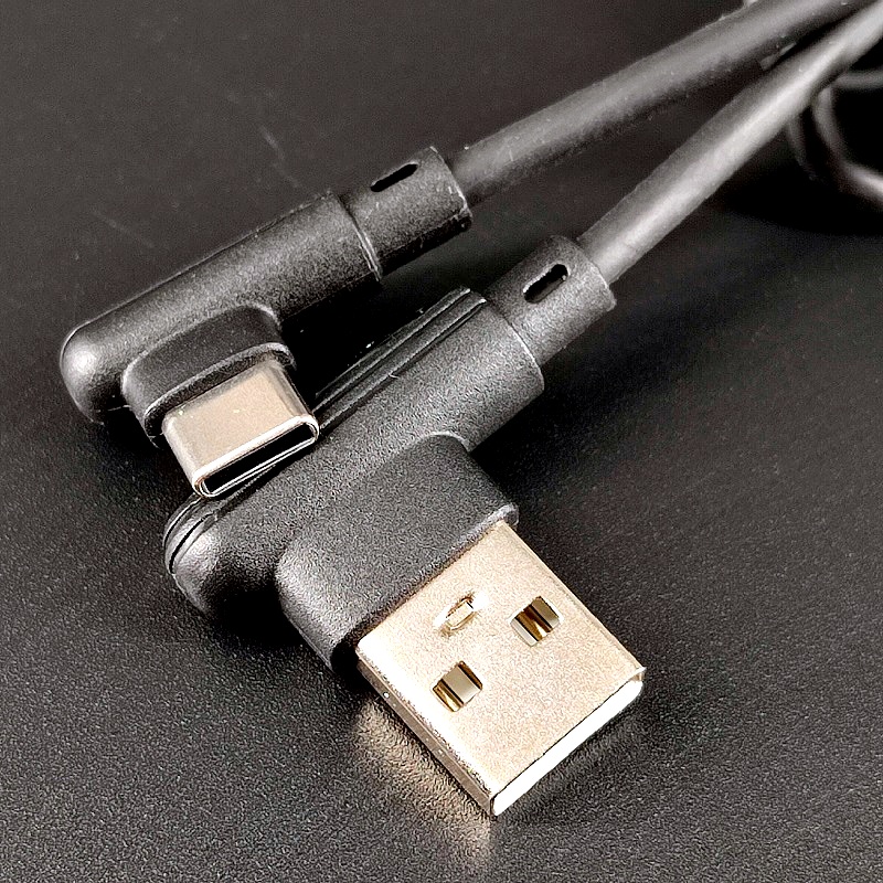 Шнур USB штекер А – штекер Type-C 1,0м, черный, угловой