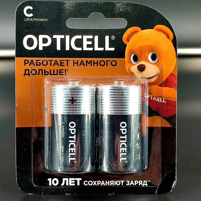 Элемент питания alkaline (щелочной) C 1,5V Opticell, 2 шт/блистер