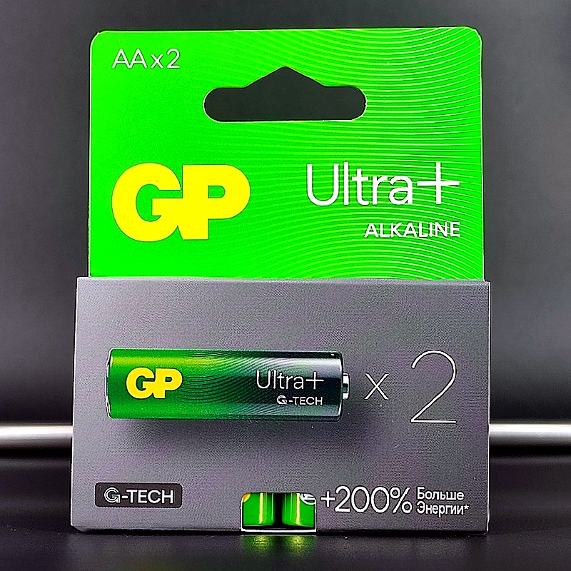 Элемент питания alkaline (щелочной) AA 1,5V GP Ultra+, 2шт/уп