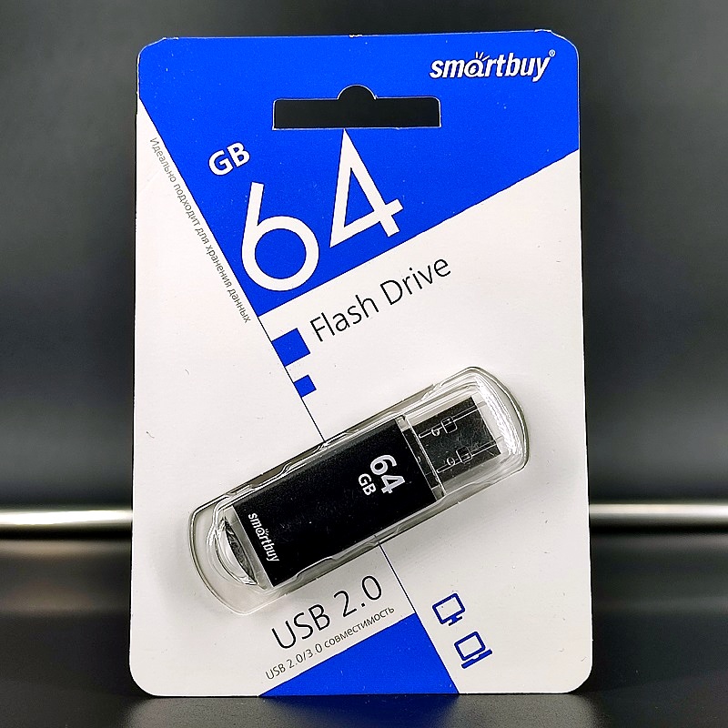 USB 2.0/3.0 флеш-накопитель “Smartbuy” на 64 GB, V-Cut Black